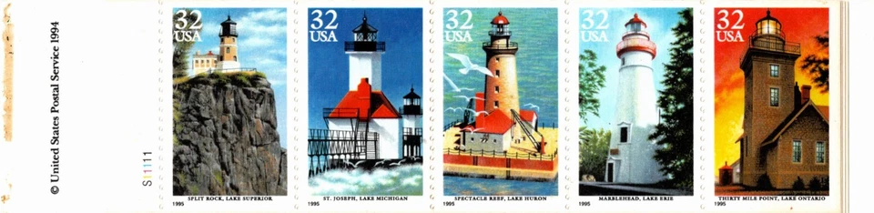 USA 1995 LIGHTHOUSES OF THE GREAT LAKES 20 STAMP 32 CENT BOOKLET SCOTT 2973a MNH - Image 1 of 4