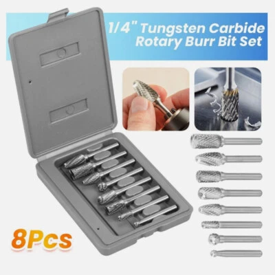 8Pcs Tungsten Carbide Burrs Rotary Burr Set Head 1/4'' Shank Die Grinder Bit US - Image 1 of 4