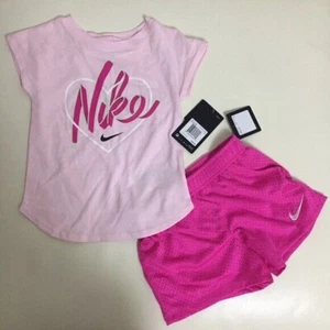 Kids Nike neon sparkly pink cute pink shorts top outfit - Picture 1 of 3