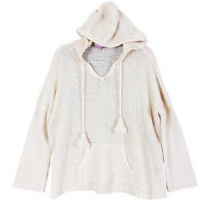 Suéter Pullover Calypso St. Barth 100% Cachemira Borla Con Capucha Bolsillos Marfil, L - Imagen 1 de 15