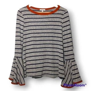 Suéter a Rayas Manga Campana Abedul Blanco-Pequeño-Azul Marino-Gris-Ajuste en Contraste-Hecho en EE. UU. - Imagen 1 de 5