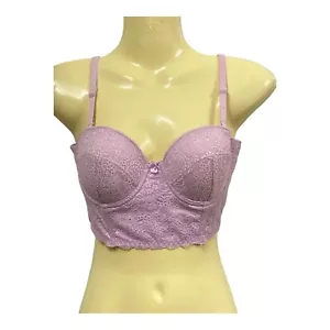 BODY Cotton On Size 12B 34B Lace Longline Push Up Padded Bra Lilac Pink - Picture 1 of 9