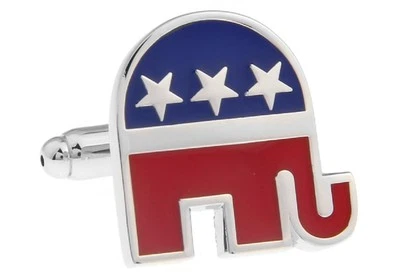 Elephant Pair Cufflinks Republican Wedding Fancy Gift Box & Polishing Cloth - Image 1 of 3