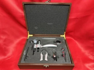 Connoisseur Corkscrew Gourmet Wine Deluxe Open Leaver Wood Box 6 piece Set - Picture 1 of 11