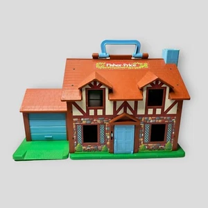 Vintage Fisher Price Little People Tudor Play Family House 1980 Brown Blue READ - Picture 1 of 22