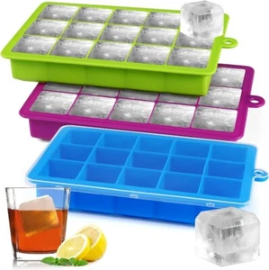 Bandejas grandes para cubitos de hielo con tapa moldes de silicona, 15 bandejas cuadradas grandes para cubitos de hielo 1-3 piezas - Imagen 1 de 6