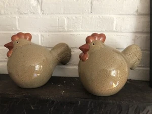 2 Ceramic Round Belly Rooster Chicken Glazed Figurines Farmhouse Decor NWT - Picture 1 of 9