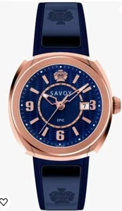 Savoy Epic 36MM Swiss Movement Rose Gold Wristwatch Blue - Picture 1 of 4