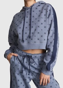 Victoria's Secret Pink Crop Hoodie + Gym Pants Set Dusty Iris Blue Paisley L NWT - Picture 1 of 10