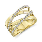 Diamond Double Band Crossover Ring 14k Yellow Gold Natural Round Cut 0.41ct F VS