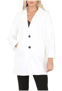 Ladies Italian 2 Pocket Wool Look Long Sleeve Collared Front Button Jacket Coat - Picture 1 of 19