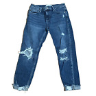 Kancan Jeans Skinny Distressed Holes High Rise Rolled Denim Blue Pant 29"
