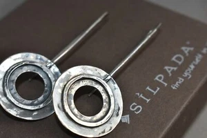 Silpada Sterling Silver Oxidized Hammered Cut Out Circle Threader Earrings W1654 - Picture 1 of 12