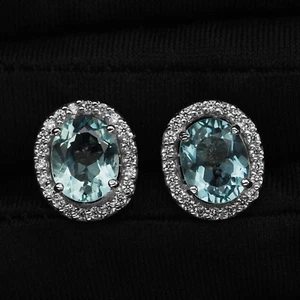 Vibrant Sea Blue Aquamarine 3.85Ct 925 Sterling Silver Handmade Earrings - Picture 1 of 6
