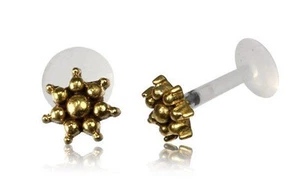 1 BRASS 16G 5/16" inch 8mm INTERNAL BIOPLAST LABRET MADONNA TRAGUS LIP HELIX - Picture 1 of 2