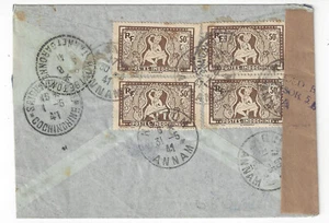INDOCHINA FR.COLS 1941 CENSORED AIRMAIL KONTUM via SINGAPORE PAN AM TRANSPACIFIC - Picture 1 of 2