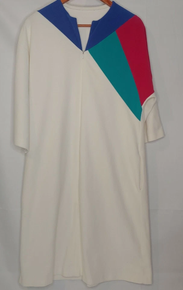 Vintage Vanity Fair Womens M Long Robe Maxi Geometric Cream Pink Teal Blue - Image 1 of 4