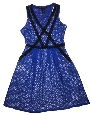 Vestido de renda floral Marc Jacobs 0 rico azul royal/preto bolsos coquetel - Imagem 1 de 4