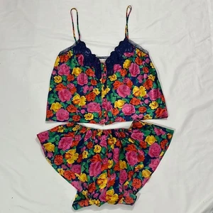 Vintage Gold Label Victoria’s Secret Pyjama Satin Blumen Set Loungewear Gr. M - Bild 1 von 8