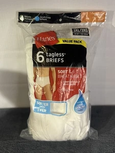 6 HANES Men's 3XL 48-50" 100% Cotton Full Rise White Briefs Tagless Underwear - Picture 1 of 5