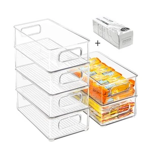Stackable Refrigerator Organizer Bins 6 Pack Clear Kitchen Container - Picture 1 of 8