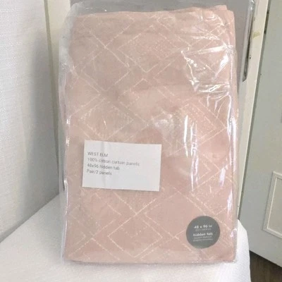 2 West Elm Curtain Panels Hidden Tabs Fragmented Squares Dusty Rose 48x96 Cotton - Image 1 of 4
