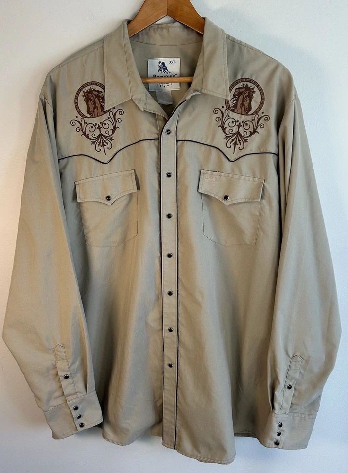 Camisa Western Vintage Rangers Original Perla Snap Para Hombre 3XL Caballo Bordado Foto 1 de 4