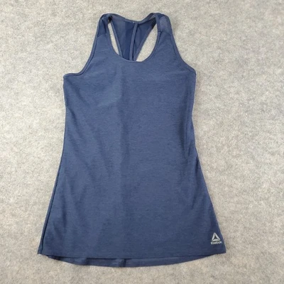 Camiseta sin mangas Reebok para mujer pequeña azul cuello redondo sin mangas logotipo suéter elástico Foto 1 de 4