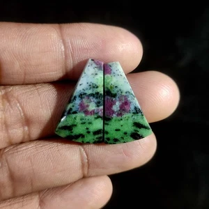 2 Pcs 28.00 Cts Natural Ruby Zoisite Gemstone Pendant Making Cabochon 24X15X4 MM - Picture 1 of 7