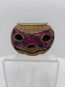 Halloween Party Mask Glitter Pumpkin Tealight Candle Holder • FREE SHIP! - Picture 1 of 8