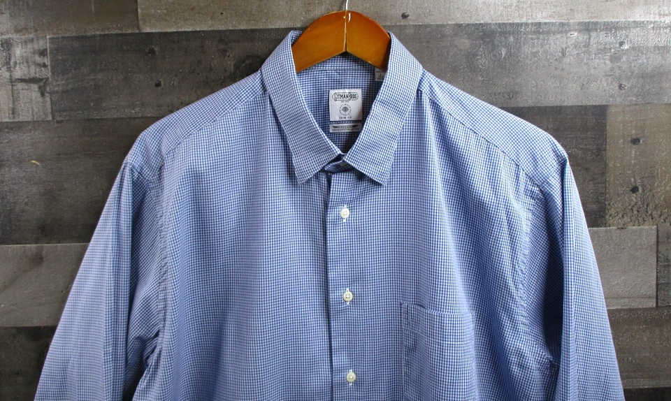 Gitman Bros Dress Shirt Mens Large 16.5 34/35 Blue Gingham Trim Fit Made in USA - Image 1 of 4