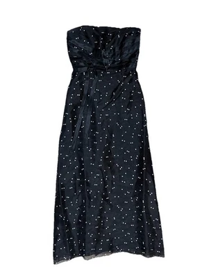 Kay Unger Strapless Silk Gown Long Maxi Sz 8 Black White Polka Dots Formal Event - Image 1 of 4
