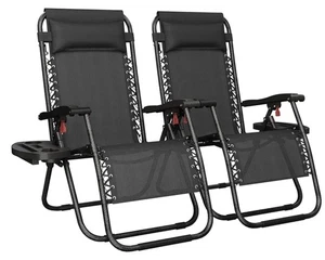 2PCS Zero Gravity Reclining Garden Chairs Foldable Sun Lounger w/ Cup Holder - Picture 1 of 8