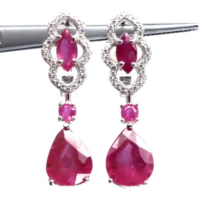 925 Sterling Silber Rot Rubin & Cubic Zirkonia Geburtsstein Schmuck Ohrhänger - Bild 1 von 4