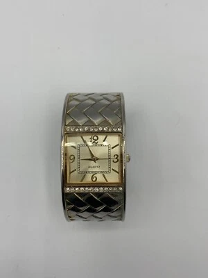 Watch Rectangular Face Gold Toned Cuff Band Sparkly Modern Fashion - Image 1 of 4