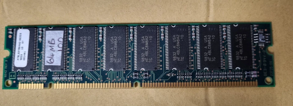 Micron 64MB PC100 100MHz 168-Pin Desktop RAM MT8LSDT864AG-10BD2 - Image 1 of 1
