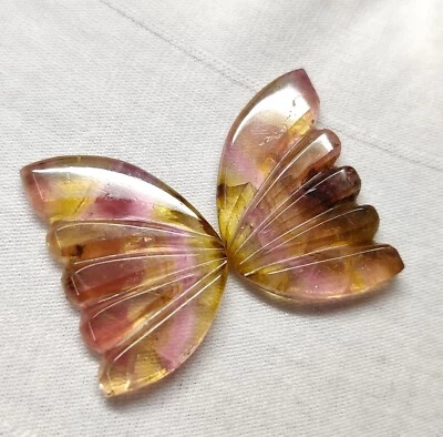 Multi Tourmaline Carving Pair Butterfly Wings Carved Gemstone Jewel 22.1 Cts - Image 1 of 4