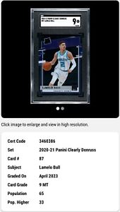 2020-21 Panini Donruss Clearly #87 Lamelo Ball Rated Rookie Card Hornets SGC 9