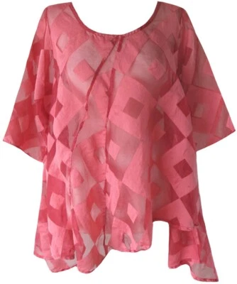 Рубашка Krista Larson Blush Diamond Windowpane Silk Taffeta Billowy Top Lagenlook - Изображение 1 из 3