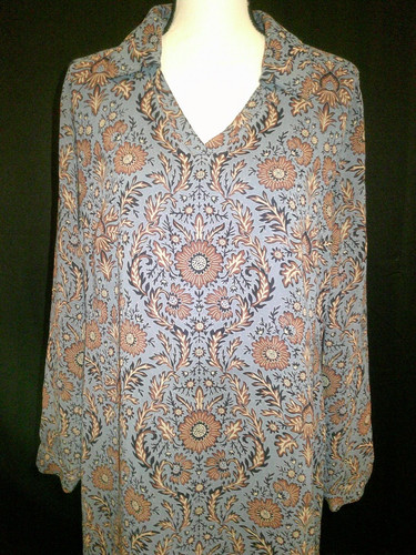 VETEMENTS CABI #3295 Provincial Shirt Dress Size Medium Blue Brown Floral Long Sleeve