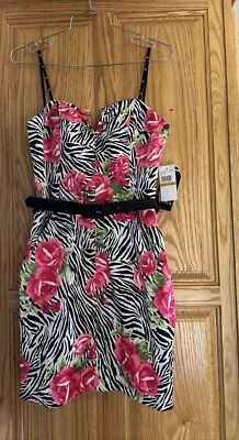NWT Love Tease Clothing Zebra & Rose Print Mini Bustier Dress Sz:3 - Image 1 of 4