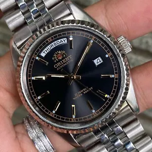 RARE ORIENT President Day Date Black Dial Automatic Fluted Vintage Men Watch - Picture 1 of 8