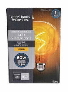 BETTER HOMES & GARDEN LED Vintage Style Light Bulb, Irregular G40 60W Amber - Picture 1 of 2