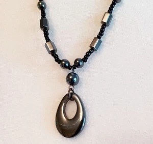 Natural Hematite Teardrop Pendant Necklace - Picture 1 of 3