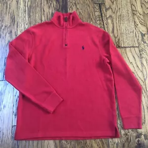 Polo Ralph Lauren Mens Sz M 1/4 Zip Cotton Mock Neck Red Sweater Pullover - Picture 1 of 14
