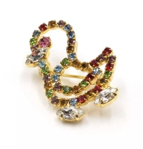 Glas Strass Anstecknadel Brosche Ente Küken goldfarben Frühling Ostern - Bild 1 von 3