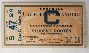 Talón de boletos para Big Game Cal Vs Stanford 1935 - Imagen 1 de 2