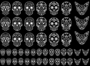 Sugar Skulls 49 pcs White Fused Glass Decals - Picture 1 of 2
