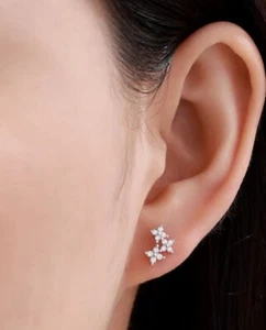 1.00ct 925Silver Tiny Hydrangea Bouquet Stud Earrings in Three moissanite Flower - Picture 1 of 4