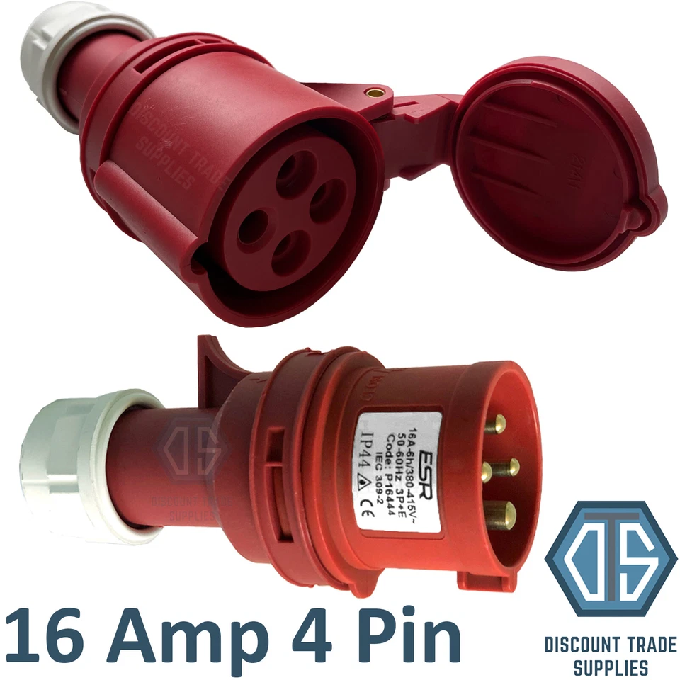 16 Amp 4 Pin Fast Fit Plug & Coupler 3P+E Industrial IP44 Red P16444 C16444 - Image 1 of 1
